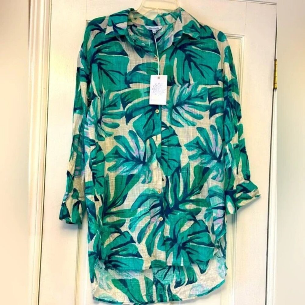 Blue Island Green Graphic Swim Coverup Size M NWT